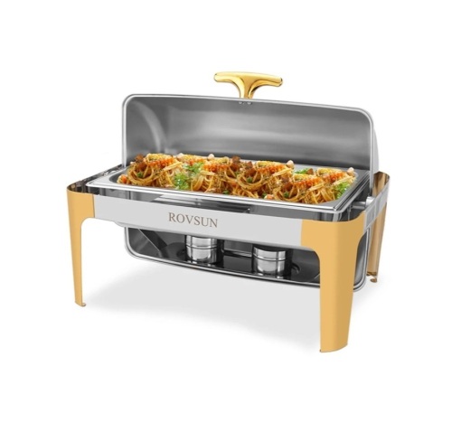 ROVSUN 9 QT Roll Top Rectangle Chafing Dish Buffet Set Silver Gold - Lot 534
