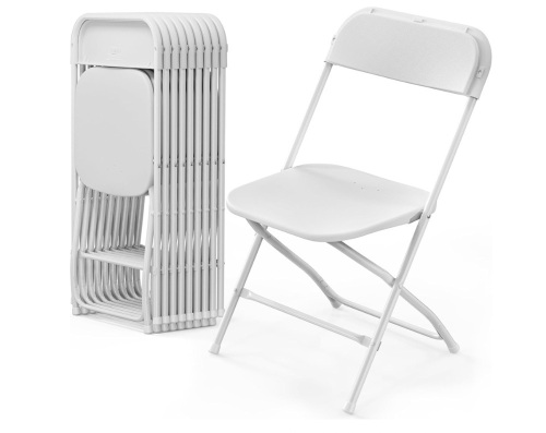 VINGLI 10 Pack White Plastic Folding Chair, Indoor Outdoor Portable Stackable Commercial Seat with Steel Frame 350lb - Lot 633