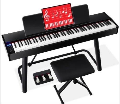 88-Key Weighted Full Size Digital Piano Set w/ U-Stand, 3 Sustain Pedal Unit - Lot 637