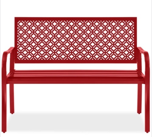 Indoor/Outdoor Steel Bench w/ Geometric Backrest, Foot Levelers - Lot 153
