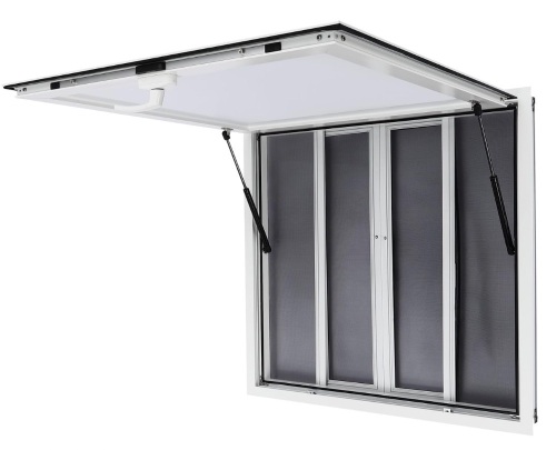 Concession Window 36 x 36 inch, Food Truck Window with 4 Sliding Screen Windows & Awning - Cracked Plexiglass - Lot 163