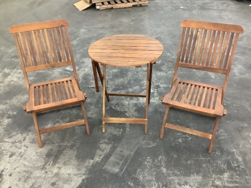 3-Piece Acacia Wood Bistro Set w/ Folding Table, 2 Chairs - Needs Slight Repair - Lot 701