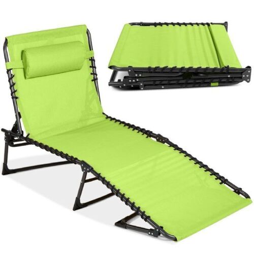 Portable Patio Chaise Lounge Chair Outdoor Recliner w/ Pillow - Lot 548