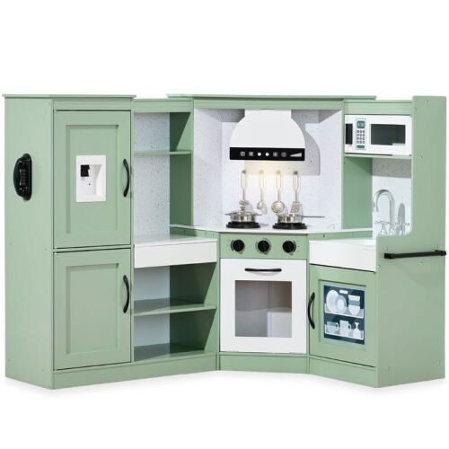Pretend Play Corner Kitchen Wooden Toy Set for Kids w/ Lights, Sounds - Lot 640
