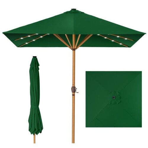 Square Solar LED Lighted Patio Umbrella w/ Faux Wood Texture - 9ft - Lot 651