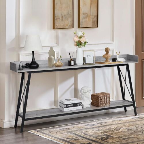 70" Industrial Console Table with Outlets - No Instruction Manual  - Lot 154