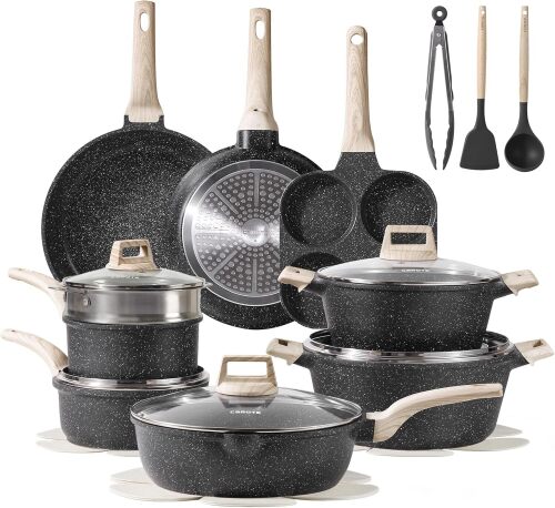 CAROTE 21pcs Pots and Pans Set Nonstick, Cookware Set Black Granite - Lot 9758