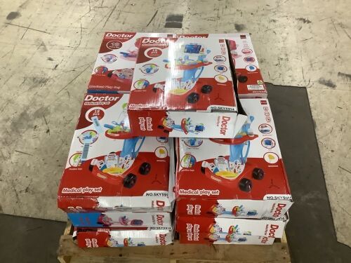 Lot of (13) Play Doctor Kit for Kids, Boys & Girls with 17 Accessories, Mobile Cart - Uninspected - Lot 174
