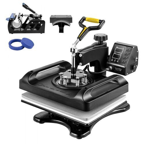 VEVOR Pro Heat Press Machine, 12 x 15 Inches, Fast Heating, 5 in 1 Combo 360 Swing Away Digital Sublimation T-Shirt Vinyl Transfer Printer with Anti-Scald Surface, Hat, Mug, Plate, ETL Listed, Black - Lot 48