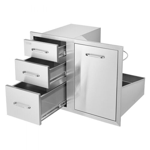 VEVOR Outdoor Kitchen Door Drawer Combo 29.5" W x 22.6" H x 21.7''D,  Access Door/Triple Drawers with Propane Drawer and Adjustable Garbage Ring - Lot 72