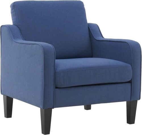 VINGLI Upholstered Arm Chair, Navy Blue Linen  - Lot 106