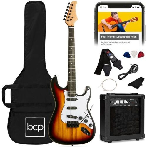 Beginner Electric Guitar Kit w/ Case, 10W Amp, Tremolo Bar - 39in - Lot 465