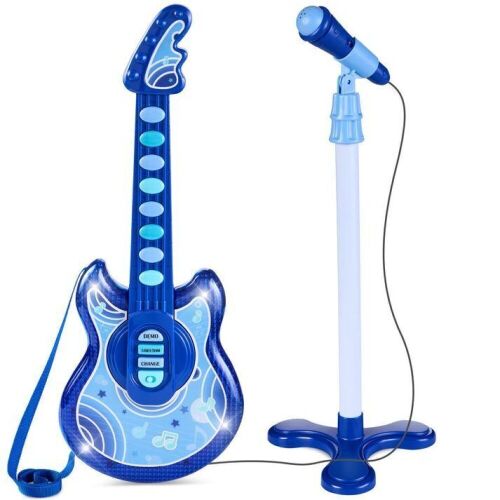 Lot of (2) Kids Pretend Play Guitar Musical Instrument Toy w/ Microphone, Stand - 19in - Lot 764
