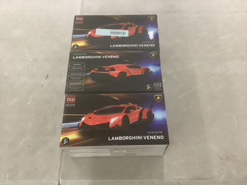 Lot of (3) 1/24 Kids RC Lamborghini Veneno Racing Car Toy w/ Lights, Shock Suspension - Lot 855