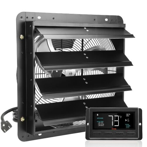VEVOR Shutter Exhaust Fan, 16'' with Temperature Humidity Controller, EC-motor, 2650 CFM, 10-Speed Adjustable  - Lot 143