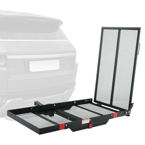 VEVOR 45.3" x 25.6" Iron Hitch Cargo Rack with Folding Ramp, Stabilizer and Straps, 500LBS, Fit 2" Hitch Receiver - Lot 59