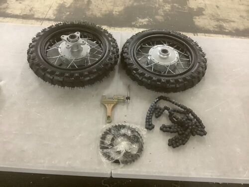 2.50-10 Front & Rear Wheel, Sprocket & Chain for Pit Dirt Bike  - Lot 637