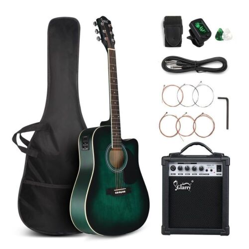  Glarry GMA101 41 Inch EQ Acoustic Guitar w/15W Amp Green  - Lot 837