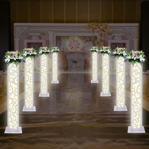 47" Tall White Carved Pillars with LED Lights, 8pc - Lot 223