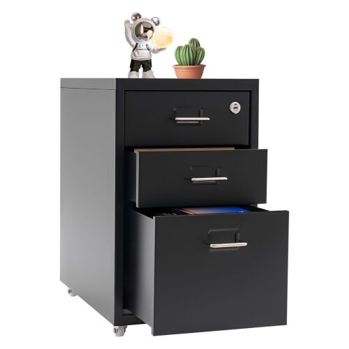 3 Tier Black Movable Vertical File Cabinet - Lot 227