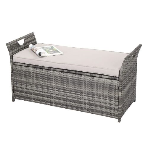 VINGLI 40 Gallon Deck Rattan Box Wicker Outdoor Storage with Cushion - Lot 305