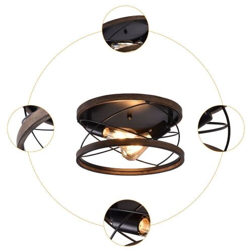 Lot of (2) Retro Flush Mount Metal Ceiling Light Fixtures  - Lot 312