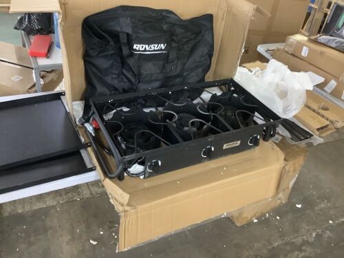 ROVSUN 3 Burner 225,000 BTU Outdoor Gas Propane Stove with Windpanel & Side Shelves - Dented Lid  - Lot 241