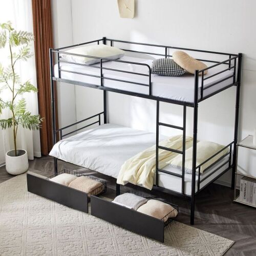 Metal Twin Over Twin Bunk Bed with 2 Drawers - Lot 28