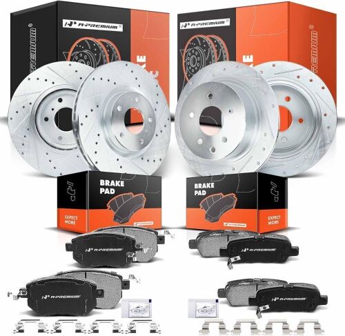  A-Premium Front and Rear Drilled and Slotted Disc Brake Rotors + Ceramic Pads Kit for Nissan Altima 2006, Maxima 2004-2008, 12-PC Set  - Lot 95