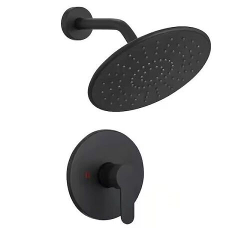 BWE Single Handle 1-Spray Square Shower Faucet Set 2.5 GPM with High Pressure Shower Head in. Matte Black - Lot 867