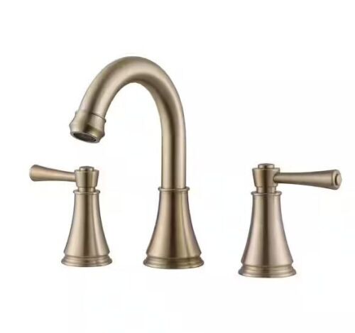 AIMADI 8 in. Widespread Double Handle Bathroom Faucet with Swivel Spout Modern Brass 3 Hole Bathroom Basin Taps in Brushed Gold - Lot 470