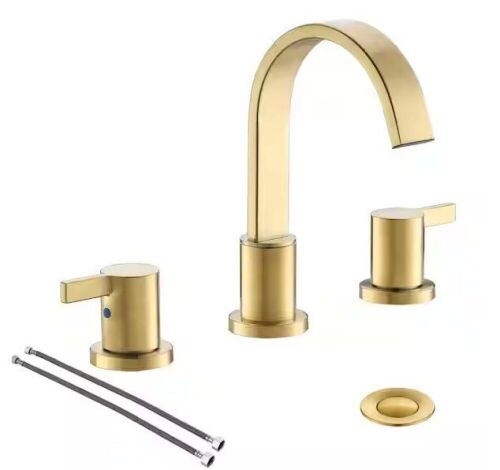 Phiestina 8 in. 2 Handle Waterfall Widespread Brushed Gold Bathroom Sink Faucet with Metal Pop-Up Drain - Lot 471