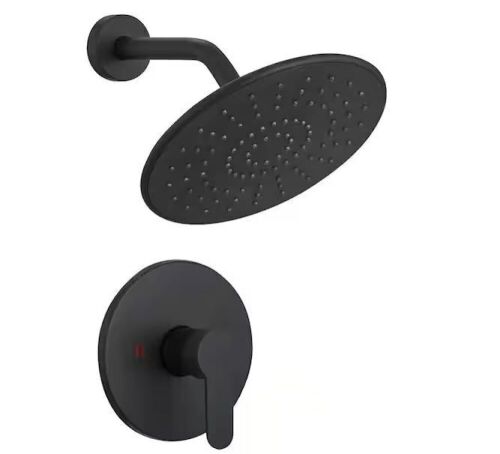  BWE Single Handle 1-Spray Square Shower Faucet Set 2.5 GPM with High Pressure Shower Head in. Matte Black - Lot 870