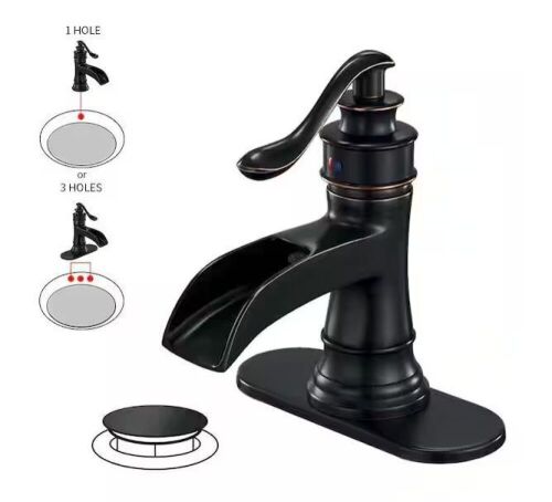 BWE Waterfall Single Hole Single-Handle Low-Arc Bathroom Faucet With Pop-up Drain Assembly in Oil Rubbed Bronze - Lot 871