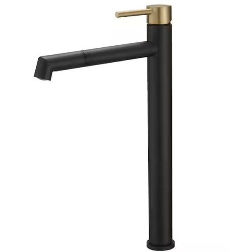 BWE Single Hole Single Handle Bathroom Vessel Sink Faucet With Supply Hose in Matte Black Gold - Lot 879