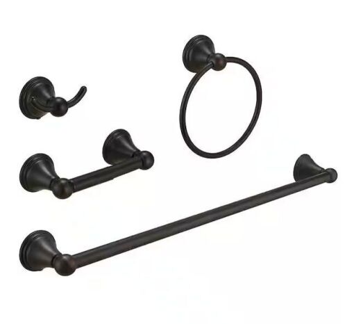 BWE 4-Piece Bath Hardware Set with Towel Bar/Rack, Towel/Robe Hook, Toilet Paper Holder in Oil Rubbed Bronze - Lot 151