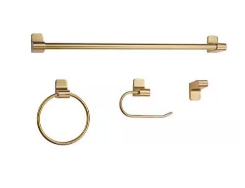 Globe Electric Positano 4-Piece Bath Hardware Set with Towel Bar, Towel Ring, Robe Hook, and Toilet Paper Holder in Matte Brass - Lot 155