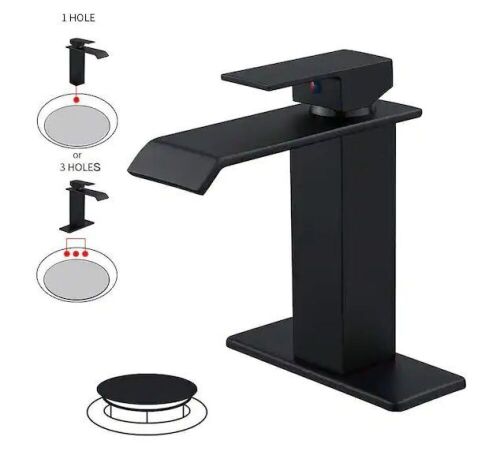 BWE Waterfall Single Hole Single-Handle Low-Arc Bathroom Faucet With Pop-up Drain Assembly in Matte Black - Lot 473