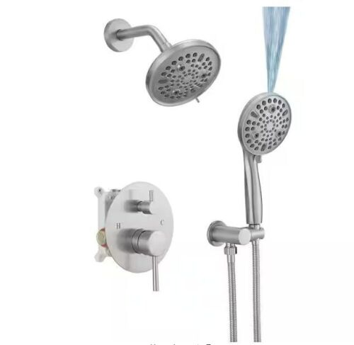 HOMEMYSTIQUE Single Handle 5-Spray Round Shower Faucet 2.5 GPM with 360 Degree Swivel in. Brushed Nickel  - Lot 475