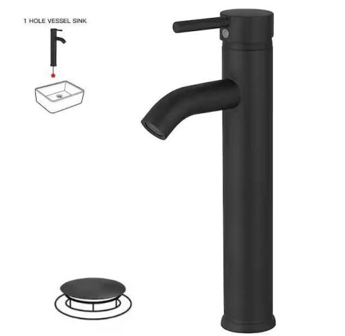 BWE Single Hole Single Handle Bathroom Vessel Sink Faucet With Drain Assembly in Matte Black - Lot 477
