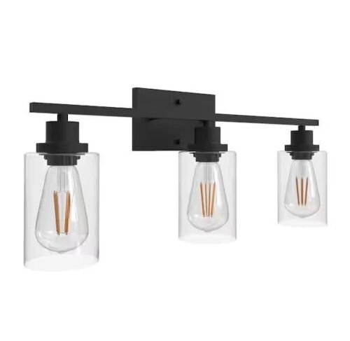 3-Light Matte Black Vanity-Light with Clear Glass Shade - Lot 479