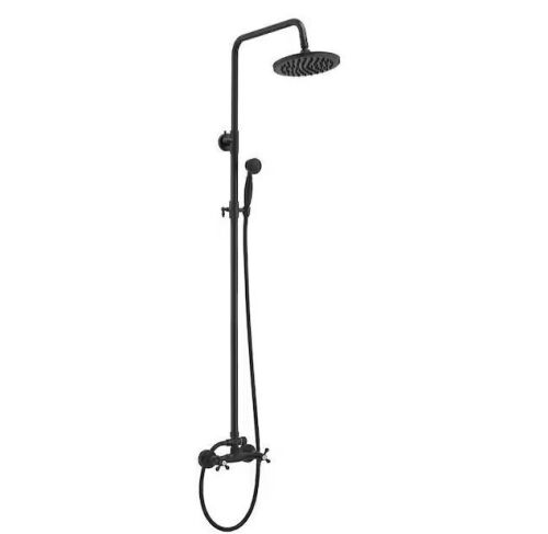 BWE Double Handle 2-Spray Shower Faucet 1.8 GPM 8 in. Round Rain Shower Head with High Pressure in. Matte Black - Lot 560
