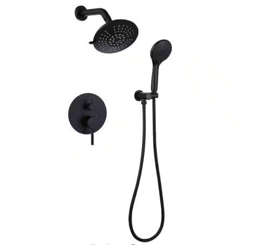 BWE Single-Handle 2-Spray Round High Pressure Shower Faucet in Matte Black  - Lot 251