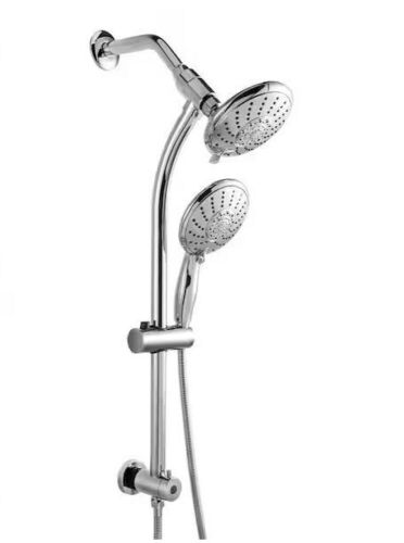 LORDEAR Double Rain Shower Set 5-Spray Patterns 5 in. Wall Mounted Round Spa Dual Shower Heads in Chrome - Lot 254