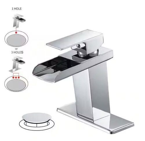 BWE Waterfall Single Hole Single-Handle Low-Arc Bathroom Faucet With Pop-up Drain Assembly in Polished Chrome - Lot 255