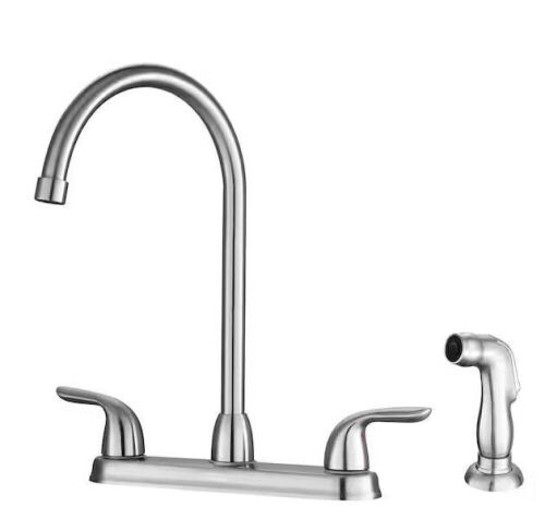 LORDEAR Double Handle High Arc Standard Kitchen Faucet with Side Sprayer in Brushed Nickel - Lot 259