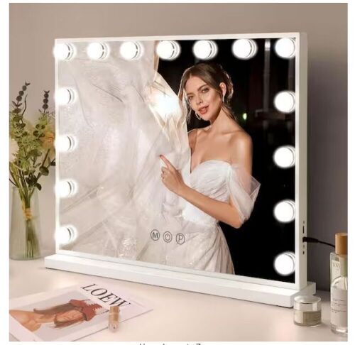 VANITII GLOBAL 22.8 in. W x 18.1 in. H Large Rectangular Framed Dimmable LED Tabletop Mounted Mirror in White - Lot 332