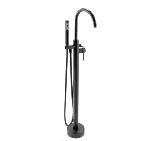 AKDY 1-Handle Freestanding Floor Mount Tub Faucet Bathtub Filler with Hand Shower in Matte Black - Lot 105