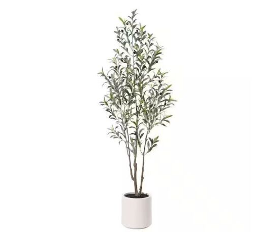 6 ft. Artificial Olive Tree with White Planter - Planter Needs Repaired - Lot 308