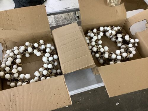 Lot of (2) Nearly Natural 20 in. Artificial Cotton Ball Wreath - 1 Lightly Damaged - Lot 309